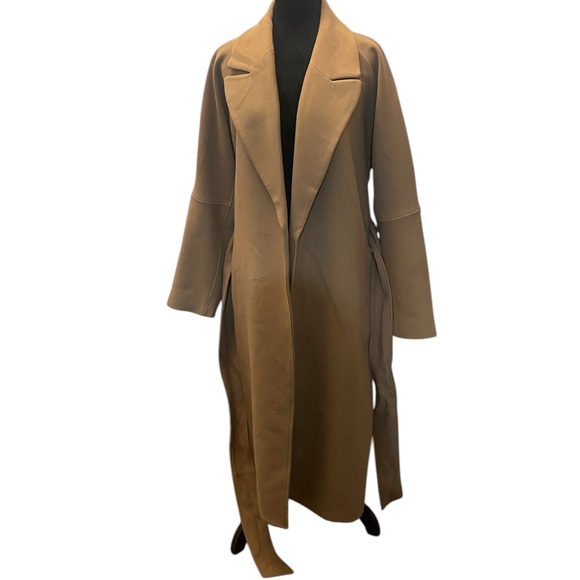 H&M Long Camel-Colored,brown, tan,beige Robe style Coat w adjustable belt,Large - Picture 5 of 7